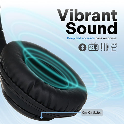 iJoy Bluetooth Headphones Over Ear, Wireless and Wired Foldable Headset Built-in Microphone, FM, Micro SD Card Slot - (Stealth) Adults Kids Men Wo...