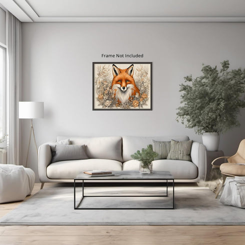 Posterizer 1 pcs- Red fox with green eyes in the middle of wild flowers-Art for Animal Lovers-Floral & Botanical - Gift for Men Women Teens-Living...