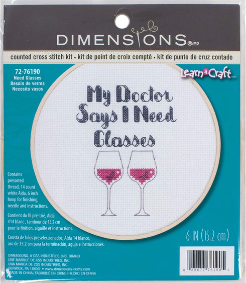 Dimensions 72-76190 Need Glasses Counted Cross Stich Kit, 14 White Aida, 6" Diameter...