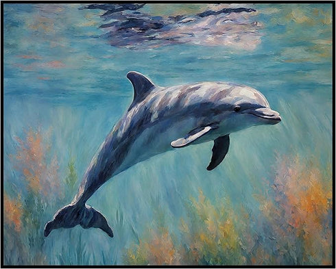 Posterizer 1 pcs- cute dolphin in the water-Art for Animal Lovers-Landscape & Nature Art- Living Room Bedroom Decor- unframed wall art...