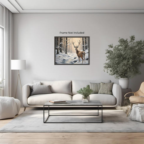Posterizer 1 pcs-majestic deer in snowy winter scene-oil painting style-4-Art for Animal Lovers-Landscape & Nature Art-Decor for Home & Office- un...
