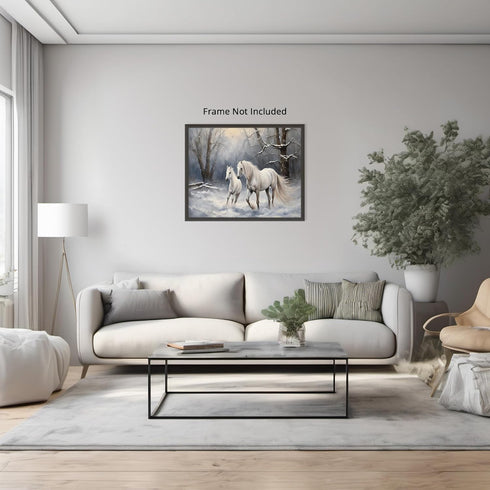 Posterizer 1 pcs-majestic horse in snowy winter scene-oil painting style-4-Art for Animal Lovers-Landscape & Nature Art-Decor for Home & Office- u...