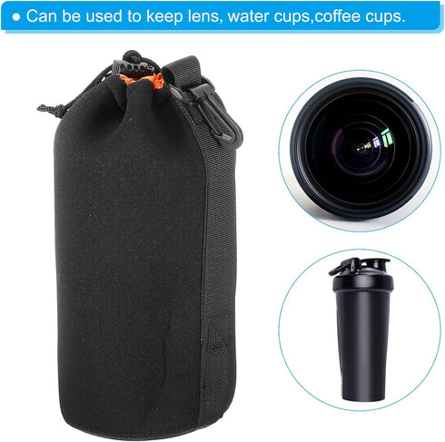 PATIKIL Camera Lens Bag, 3.9" IDx9.8 H Drawstring Lens Pouch with Thick Protective Neoprene, Lens Case for DSLR Camera Lens, Water Coffee Cups, Bl...