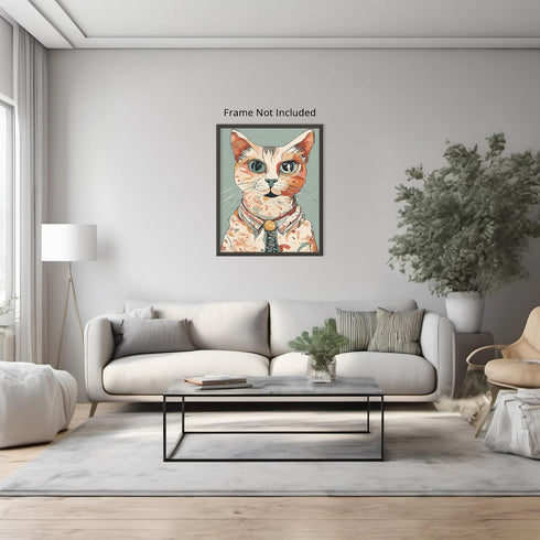 Posterizer 1 pcs- Abstract art of a white cat with clothes on-Art for Animal Lovers-Abstract & Modern Art- Gift for Men Women Teens-Decor for Hom...