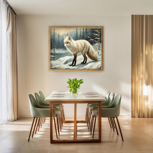 Posterizer 1 pcs-white arctic fox in snowy winter scene-oil painting style 3-Art for Animal Lovers-Landscape & Nature Art-Decor for Home & Office-...