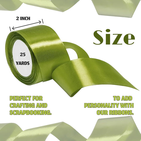 2 inch Moss Green Ribbon Double Face Satin Ribbon for Crafts Gift Bows Bouquet Gift Wrapping Wedding Decoration Floral Arrangement 2" x 25 Yards D...