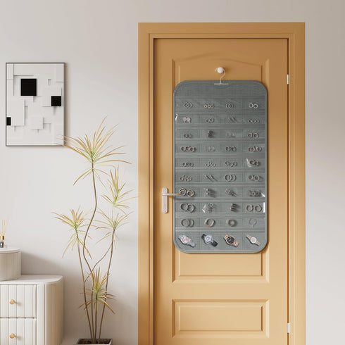 1-Pack Hanging Jewelry Organizer 80-Pocket Dual-sided Jewelry Storage for Jewelry Earring Necklace Bracelet Ring Storage Travel Holder, Gray...