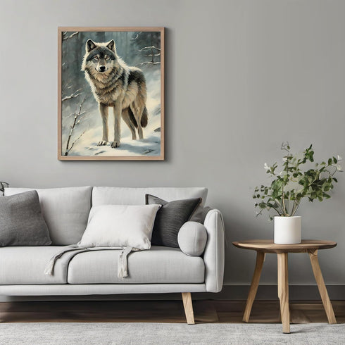 Posterizer 1 pcs-gray wolf in snowy wintery nature-oil painting style -8-Art for Animal Lovers-Landscape & Nature Art-Decor for Home & Office- unf...