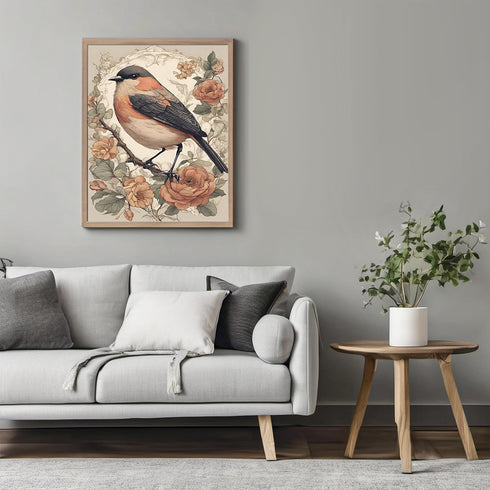 Posterizer 1 pcs- beautiful black and white bird with wild red flowers-Art for Animal Lovers-Floral Botanical Art-Gift for Men Women Teens-Living ...