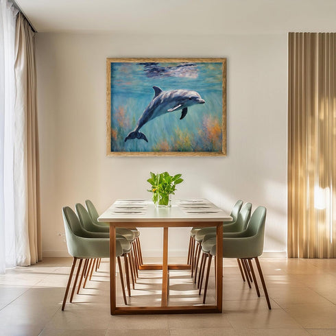 Posterizer 1 pcs- cute dolphin in the water-Art for Animal Lovers-Landscape & Nature Art- Living Room Bedroom Decor- unframed wall art...
