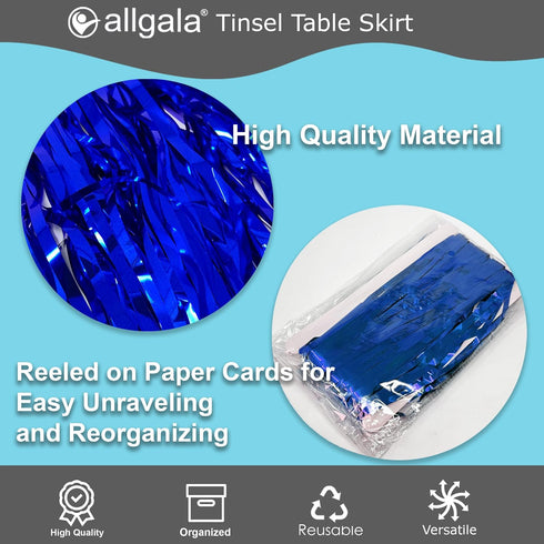 allgala Blue Tinsel Table Skirt 2-Pack 29x108 Inch Metallic Foil Fringe Table Skirts for Party Event, Parade Float, Party Decoraton...