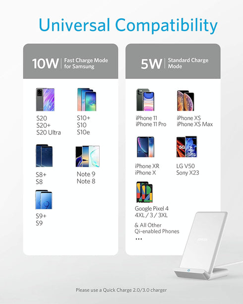 Anker 313 Wireless Charger (Stand), Qi-Certified for iPhone 14/14 Pro/14 Pro Max/13/13 Pro Max, 10W Fast-Charging Galaxy S20, S10 (No AC Adapter)....