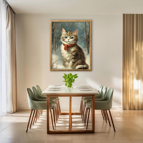 Posterizer 1 pcs-cute kitty cat in snowy winter-oil painting style -1-Art for Animal Lovers-Landscape & Nature Art-Decor for Home & Office- unfram...