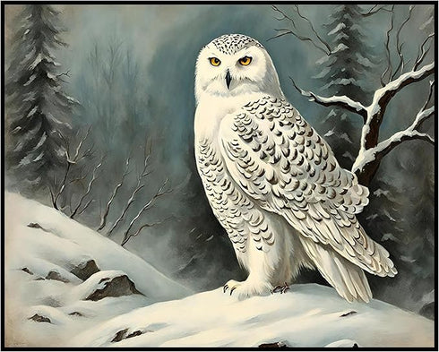 Posterizer 1 pcs-snowy winter scene of a white owl-oil painting style 6-Art for Animal Lovers-Landscape & Nature Art-Decor for Home & Office- unfr...