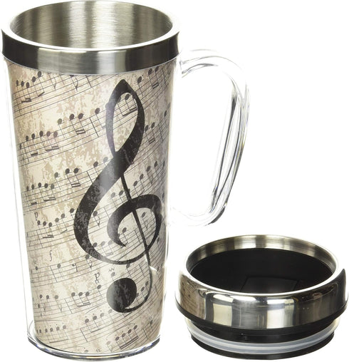 Spoontiques Insulated Travel Mug, 14oz - Double Wall Stainless & Acrylic Drink Cup with Twist Top Lid & Handle - Music...