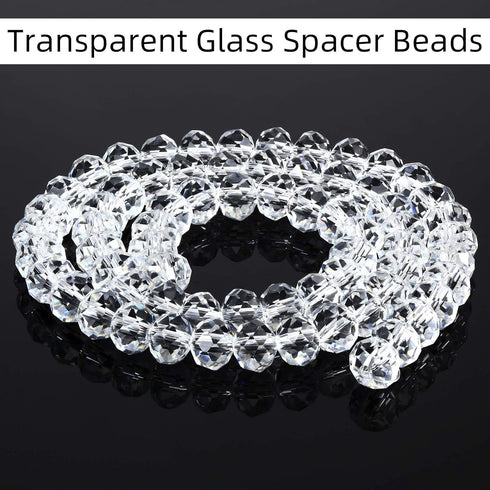 WILLBOND 1900 Pieces Glass Crystal Beads 4/6/ 8 mm Clear Rondelle Glass Crystal AB Spacer Beads for Jewelry Making DIY Craft Project Supplies, 15 ...