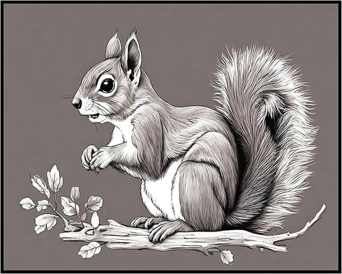 Posterizer 1 pcs- black and white print of a squirrel on a twig-Art for Animal Lovers- Gift for Men Women Entrepreneur Teens-Decor for Home & Offi...