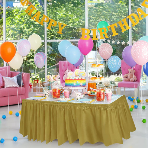 DecorRack Table Skirt, 29 in x 14 ft -BPA Free- Plastic Tableskirt, Disposable, Reusable, Rectangular Tablecloth Skirt, Gold (1 Pack)...