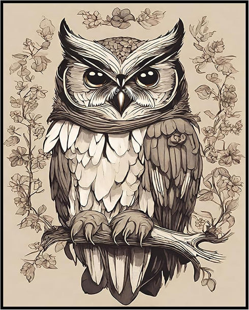 Posterizer 1 pcs- Black and white art of an owl on a tree-Art for Animal Lovers- Gift for Men Women Entrepreneur Teens-decor for Bedroom, Office, ...