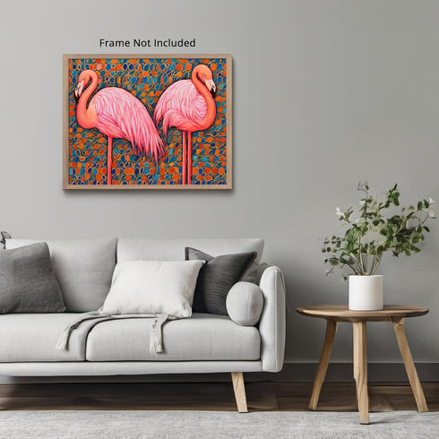 Posterizer 1 pcs- two flamingos with mosaic style background-Art for Animal Lovers- Living Room Bedroom Decor- unframed wall art...