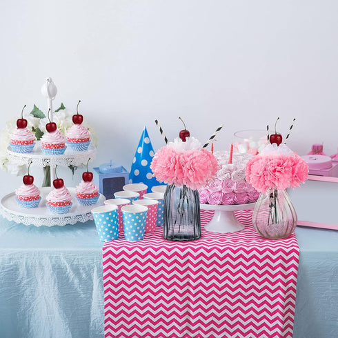 WILLBOND 6 Sets Pink Carnations Artificial Flowers, 50's Theme Party Decorations Include White Pink Carnation Lifelike Cherries and Paper Straws f...