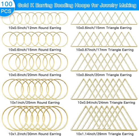 100Pcs Earring Beading Hoops for Jewelry Making,50Pcs Round Earrings Findings Hoops 50Pcs Triangle Earring Beading Hoops for DIY Craft Jewelry Mak...