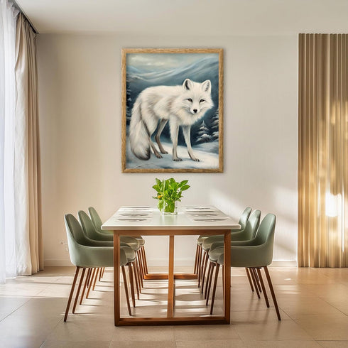 Posterizer 1 pcs-white arctic fox in snowy winter scene-oil painting style 6-Art for Animal Lovers-Landscape & Nature Art-Decor for Home & Office-...