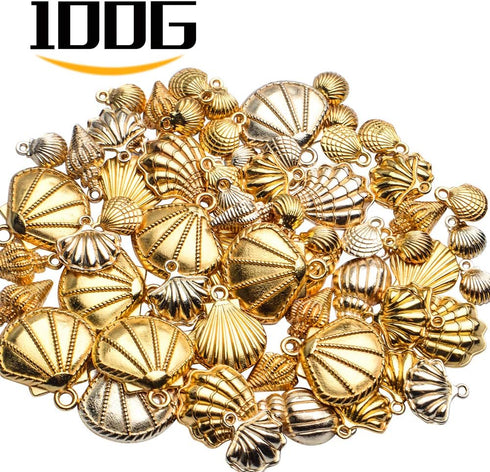 Aylifu Seashell Charms,100 Gram Gold Shell Charms Ocean Theme Pendants Conch Scallops Mussel Marine Life Sea Animals Dangle Charms for Jewelry Mak...