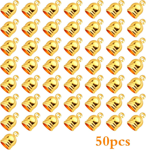 Aylifu 50pcs Golden Plated Glue-in Barrel End Caps Tassel End Caps Clasps Connectors Leather Cord Findings Kit for DIY Art Tassel Necklace Jewelry...