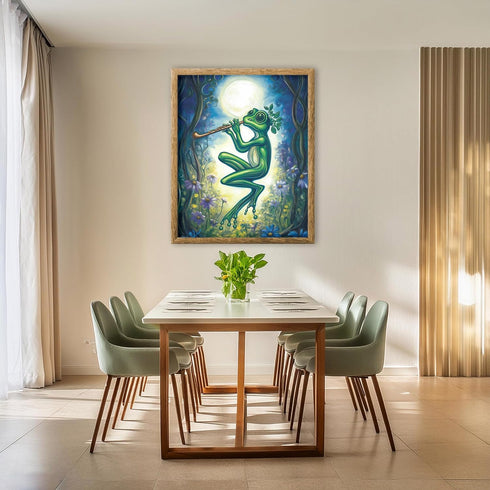 Posterizer 1 pcs-whimsical forest scene-frog playing music 11-Art for Animal Lovers-Fantasy & Fiction Art-Gift for Daughter, Son, Kids- unframed w...