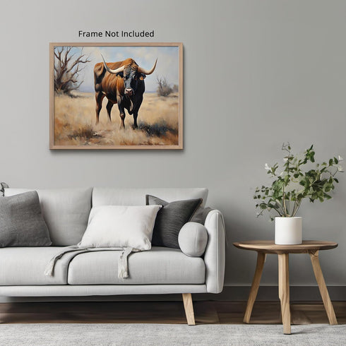 Posterizer 1 pcs- Beautiful bull in the middle of a desert-Art for Animal Lovers-Landscape & Nature Art- Gift for Men Women Teens-Living Room Bedr...