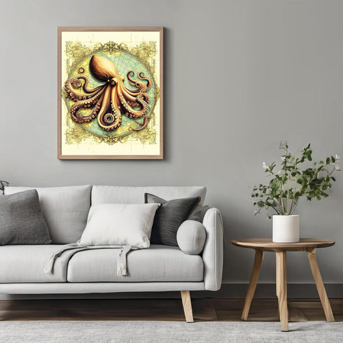 Posterizer 1 pcs-Octopus on World Map Print-Art for Animal Lovers-Retro Art- Gift for Men Women Entrepreneur Teens-Living Room Bedroom Decor- unfr...