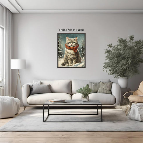 Posterizer 1 pcs-cute kitty cat in snowy winter-oil painting style -2-Art for Animal Lovers-Landscape & Nature Art-Decor for Home & Office- unfram...
