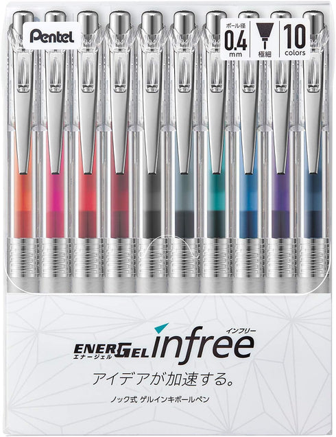 Pentel BLN74TL-10 EnerGel Ink Ballpoint Pen, 0.02 inches (0.4 mm), 10 Colors...