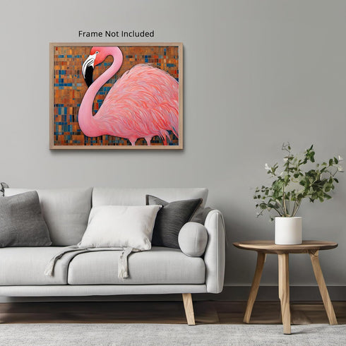Posterizer 1 pcs- mosaic stle background with pastel pink flamingo-Art for Animal Lovers- Living Room Bedroom Decor- unframed wall art...