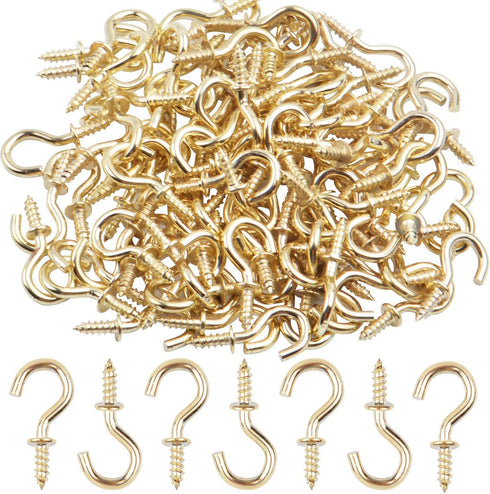 Aylifu Mini Ceiling Screw Hooks, 100 Pieces 1/2 Inch Cup Hooks Screw-in Hooks for Hanging Plants Mug Arts Decorations, Gold...