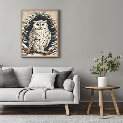 Posterizer 1 pcs-snowy winter scene of a white owl-oil painting style 8-Art for Animal Lovers-Landscape & Nature Art-Decor for Home & Office- unfr...