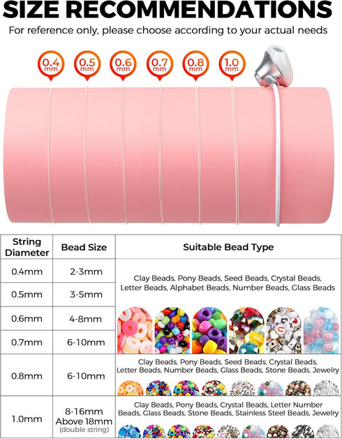6 Rolls FIVEIZERO Elastic Bracelet String Cord, 0.4mm,0.5mm,0.6mm,0.7mm,0.8mm,1mm Crystal Clear Stretchy Elastic Bead String for Bracelets, Jewelr...