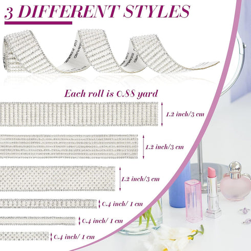 WILLBOND 6 Rolls 5.28 Yards Pearl Diamond Ribbon Rhinestones for Crafts White Self Adhesive Faux Crystal Stickers for Wedding Birthday Party Art C...