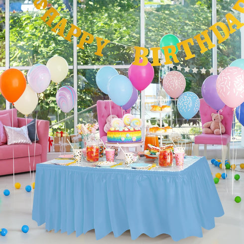 DecorRack Table Skirt, 29 in x 14 ft -BPA Free- Plastic Tableskirt, Disposable, Reusable, Rectangular Tablecloth Skirt, Light Blue (1 Pack)...