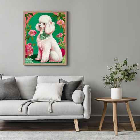Posterizer 1 pcs-chinoiserie full poodle and flowers-Art for Animal Lovers-Abstract & Modern Art-Living Room Bedroom Decor- UNFRAMED Wall Art...