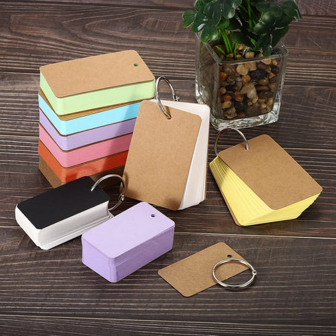 PATIKIL Blank Index Cards with Ring, 300Pcs Blank Flash Card 3.5" x 2" Note Card Study Card for Memory Learning Studying Office Supplies, Brown...