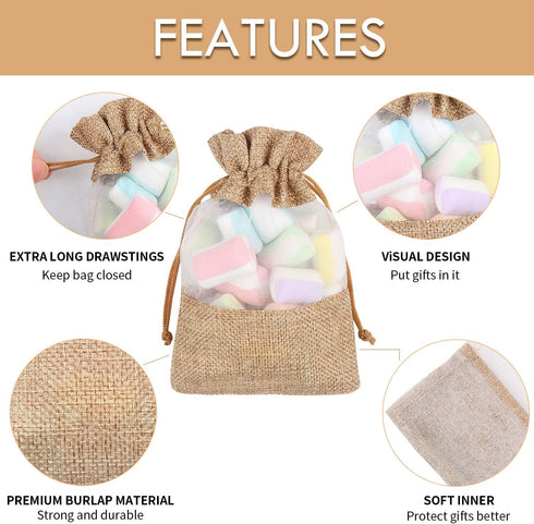 CCINEE 24PCS Burlap Drawstring Gift Bag, Mesh See Through Gift Bags With drawstring 4x6 Inch Organza Treat Pouch for Jewelry Wedding Baby Shower E...