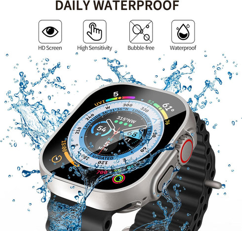 (2 in 1) Waterproof Case Compatible for Apple Watch Ultra/Apple Watch Ultra 2 Screen Protector 49mm Accessories, iWatch Tempered Glass Protective ...