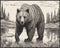 Posterizer 1 pcs- Black and white print of a Grizzly bear in nature-Art for Animal Lovers-Landscape Nature Art- Gift for Nature Beach Lovers-Decor...