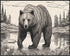 Posterizer 1 pcs- Black and white print of a Grizzly bear in nature-Art for Animal Lovers-Landscape Nature Art- Gift for Nature Beach Lovers-Decor...