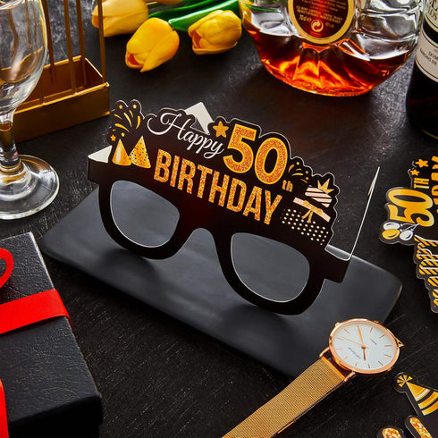 Sumind 24 Pcs Birthday Glasses Decoration Paper Eyeglasses Birthday Sunglasses to Wear for Men Women Table Decor Party...
