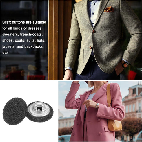 20pcs 20L Fabric Cloth Covered Button 12.5mm Round Metal Shank Sewing Buttons for Suits Dress Blouses, Black...
