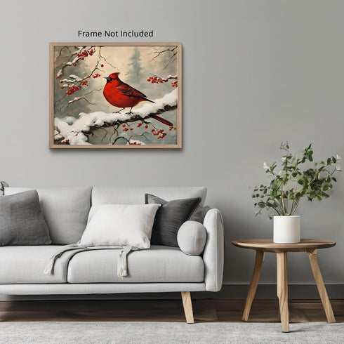 Posterizer 1 pcs-cute little bird in snowy winter scene -7-Art for Animal Lovers-Landscape & Nature Art-Decor for Home & Office- unframed wall art...