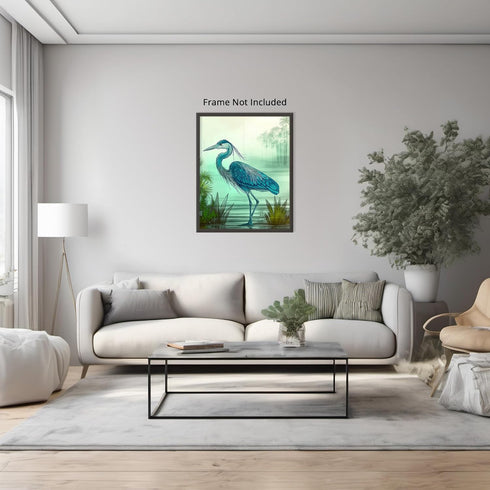 Posterizer 1 pcs-detailed depiction of a blue heron bird -2-Art for Animal Lovers Gift for Art Lovers Decorations for Bedroom, Office, Living Room...